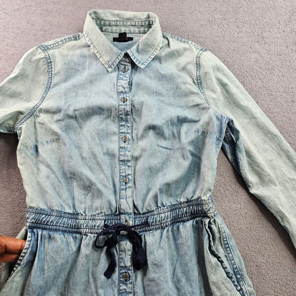 Halogen Shirt Dress Womens S‎ Blue Denim Acid Wash Drawstring Waist Button Front - Picture 12 of 14